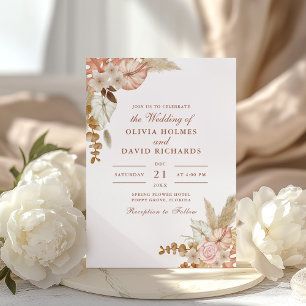 Invitation Moderne Mariage Chic Bohème Floral Herbe de Pampas