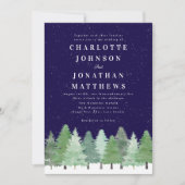 Invitation Moderne Mariage Code QR Bleu Nuit Bois d'Hiver (Devant)