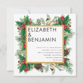 Invitation Moderne Mariage de Noël Code Qr Or Pin Gras (Devant)