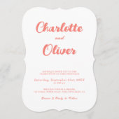 Invitation Moderne Mariage Décoratif Rose Corail Blanc (Devant)