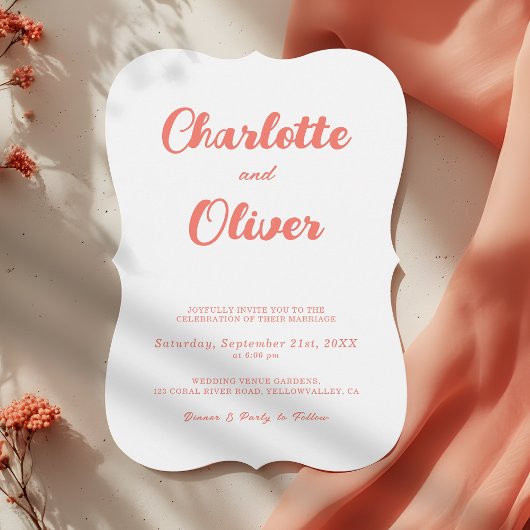 Invitation Moderne Mariage Décoratif Rose Corail Blanc