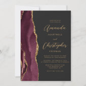 Invitation Moderne Mariage en Bourgogne Or Agate Script Ardoi (Devant)