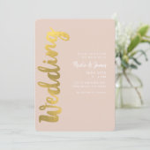 Invitation Moderne Mariage Glam Beige Feuille de Faux Or Bril (Debout devant)
