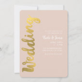 Invitation Moderne Mariage Glam Beige Feuille de Faux Or Bril (Devant)