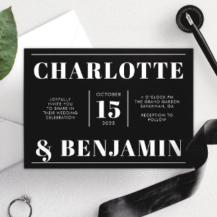 Invitation Moderne Mariage Horizontal Blanc Et Noir Gras