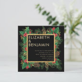 Invitation Moderne Mariage Noël Code Qr Pin Doré Noir (Debout devant)