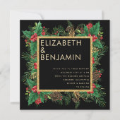 Invitation Moderne Mariage Noël Code Qr Pin Doré Noir (Devant)