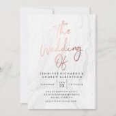 Invitation Moderne Mariage Or Rose Marbre Blanc | Écriture (Devant)