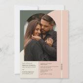 Invitation Moderne Mariage Photo Simple Vert Rose Bloc de Cou (Devant)
