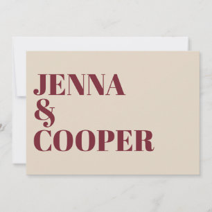 Invitation Moderne Mariage Retro Gras Type Crème et Rouge bor