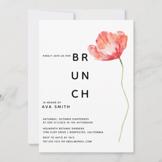 Invitation Moderne Mariage rouge pavot Brunch (Devant)