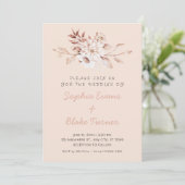 Invitation Moderne Mariage Rustique Douce Florale Rose Crème (Debout devant)