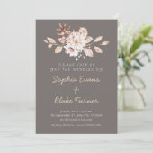 Invitation Moderne Mariage Rustique Fleurs Sombre Argent (Debout devant)