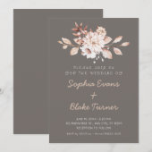 Invitation Moderne Mariage Rustique Fleurs Sombre Argent (Devant / Derrière)