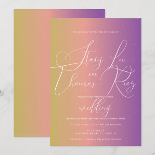 Invitation Moderne Mariage Script Violet Ombre Gras Éclatant
