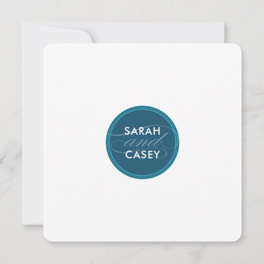 Invitation MODERNE MARIAGE simple point gras monogramme bleu  (Dos)