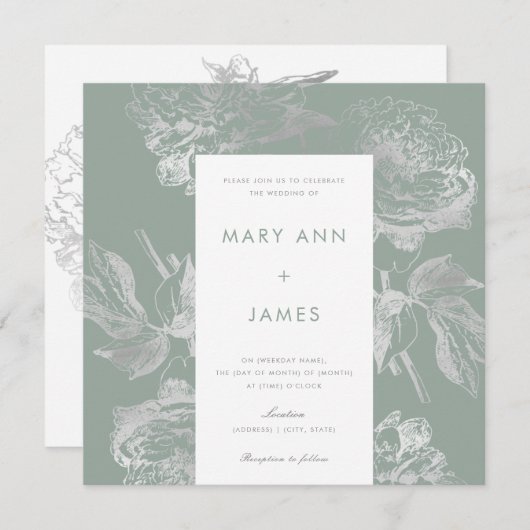 Invitation Moderne Mariage Simple Silver Sage Floral (Devant / Derrière)