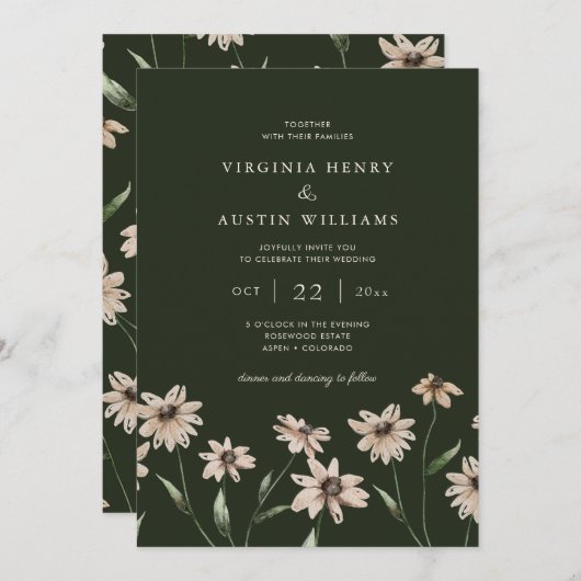 Invitation Moderne Mariage vert simple (Devant / Derrière)