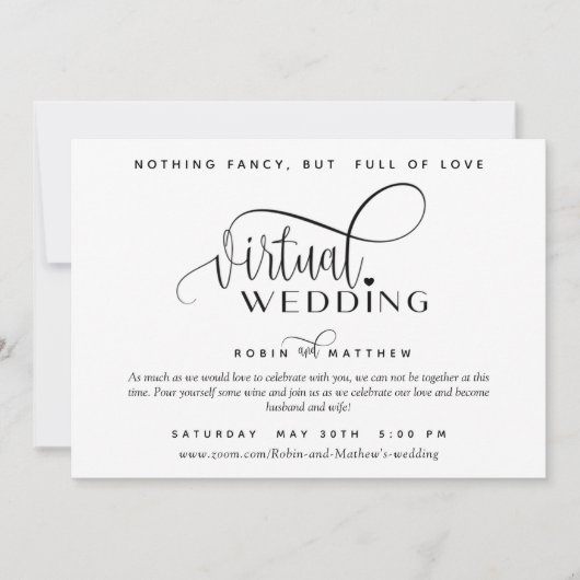 Invitation Moderne Mariage virtuel en ligne simple (Devant)