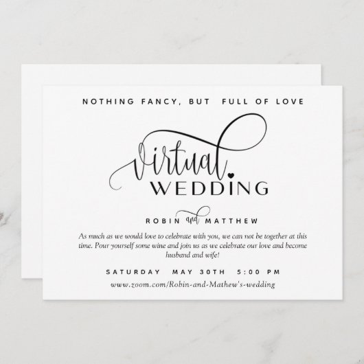 Invitation Moderne Mariage virtuel en ligne simple (Devant / Derrière)