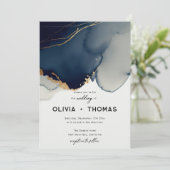 Invitation Moderne Marine Bleu Minimaliste Élégant Mariage ch (Debout devant)