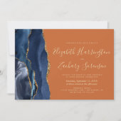 Invitation Moderne Marine Bleu Or Agate Brûlé Orange Mariage (Devant)