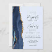 Invitation Moderne Marine Gold Agate Mariage bleu clair (Devant)