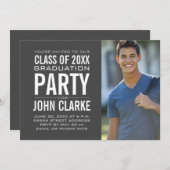 Invitation Moderne masculin Grad | Fête de Graduation Grey (Devant / Derrière)