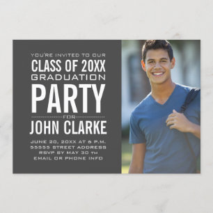 Invitation Moderne masculin Grad   Fête de Graduation Grey