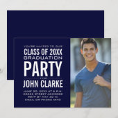 Invitation Moderne masculin Grad | Parti de graduation bleu d (Devant / Derrière)