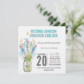 Invitation Moderne Mason Jar Aqua Lime jaune rose Floral (Debout devant)