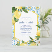 Invitation Moderne Méditerranéen Cobalt Bleu & Lemons Parents (Debout devant)