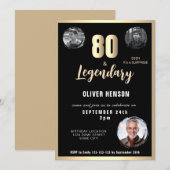 Invitation Moderne Métallic Doré Surprise 80ème Anniversaire (Devant / Derrière)