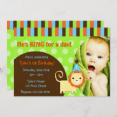 Invitation moderne mignon d'anniversaire de lion (Devant / Derrière)