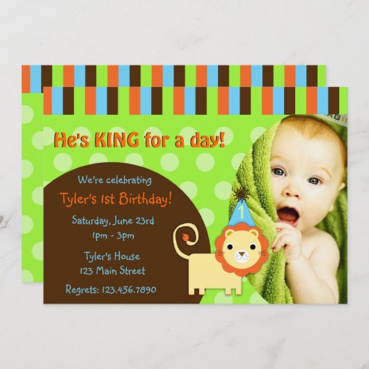 Invitation moderne mignon d'anniversaire de lion (Devant / Derrière)