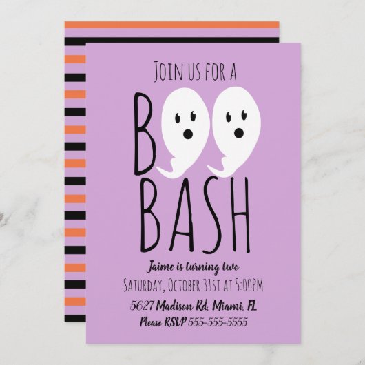 Invitation Moderne mignon fantôme Boo Halloween Bash (Devant / Derrière)