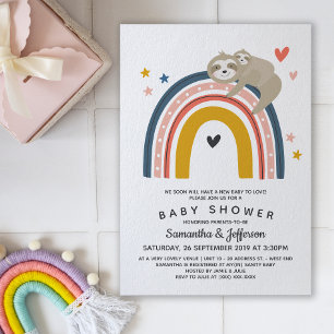 Invitation Moderne mignonne maman bébé Sloth Rainbow Baby sho