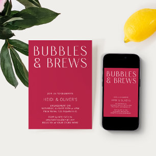Invitation Moderne minima Magenta Bubbles & Brews Fiançailles