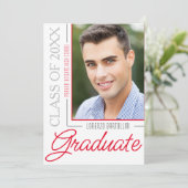 Invitation Moderne Minimal 1 photo Diplôme rouge et blanc (Debout devant)