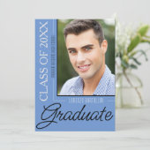 Invitation Moderne Minimal 1 Photo Dusty Blue Graduation Part (Debout devant)