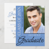 Invitation Moderne Minimal 1 Photo Dusty Blue Graduation Part (Devant / Derrière)
