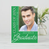 Invitation Moderne Minimal 1 Photo Kelly Green Graduation (Debout devant)