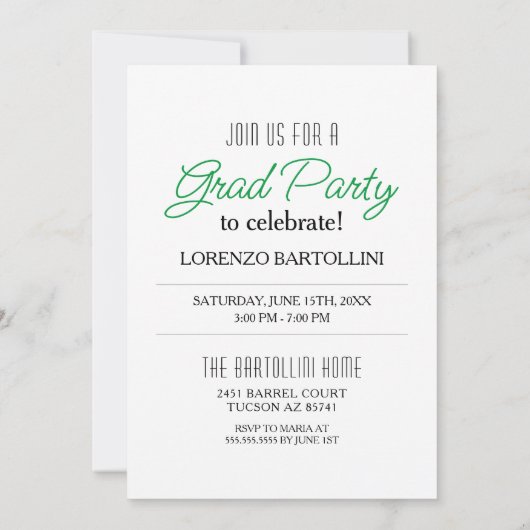 Invitation Moderne Minimal 1 Photo Kelly Green Graduation (Dos)