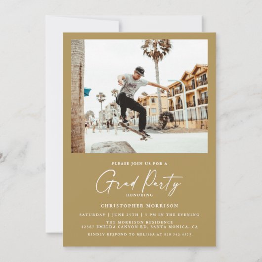 Invitation Moderne Minimal 2 Photo Gold Graduation Party (Dos)
