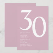 Invitation Moderne minimal 30e anniversaire de fête rose (Devant / Derrière)