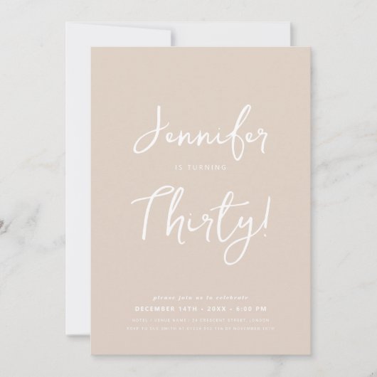 Invitation Moderne minimal 30e anniversaire Script Champagne (Devant)