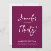Invitation Moderne minimal 30e anniversaire Script Magenta (Devant)