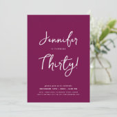 Invitation Moderne minimal 30e anniversaire Script Magenta (Debout devant)