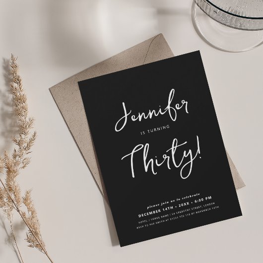 Invitation Moderne minimal 30e anniversaire Script noir