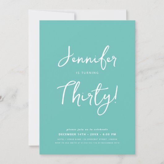 Invitation Moderne minimal 30e anniversaire Script Turquoise (Devant)